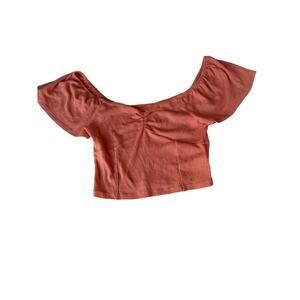 American Eagle Ribbed Crop Top Size Small Coral Orange Pink